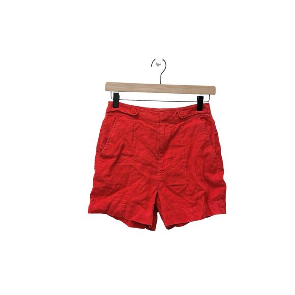 Madewell Clean‎ Button-Tab Shorts in 100% Linen Red Women’s Size 00 - Picture 5 of 12